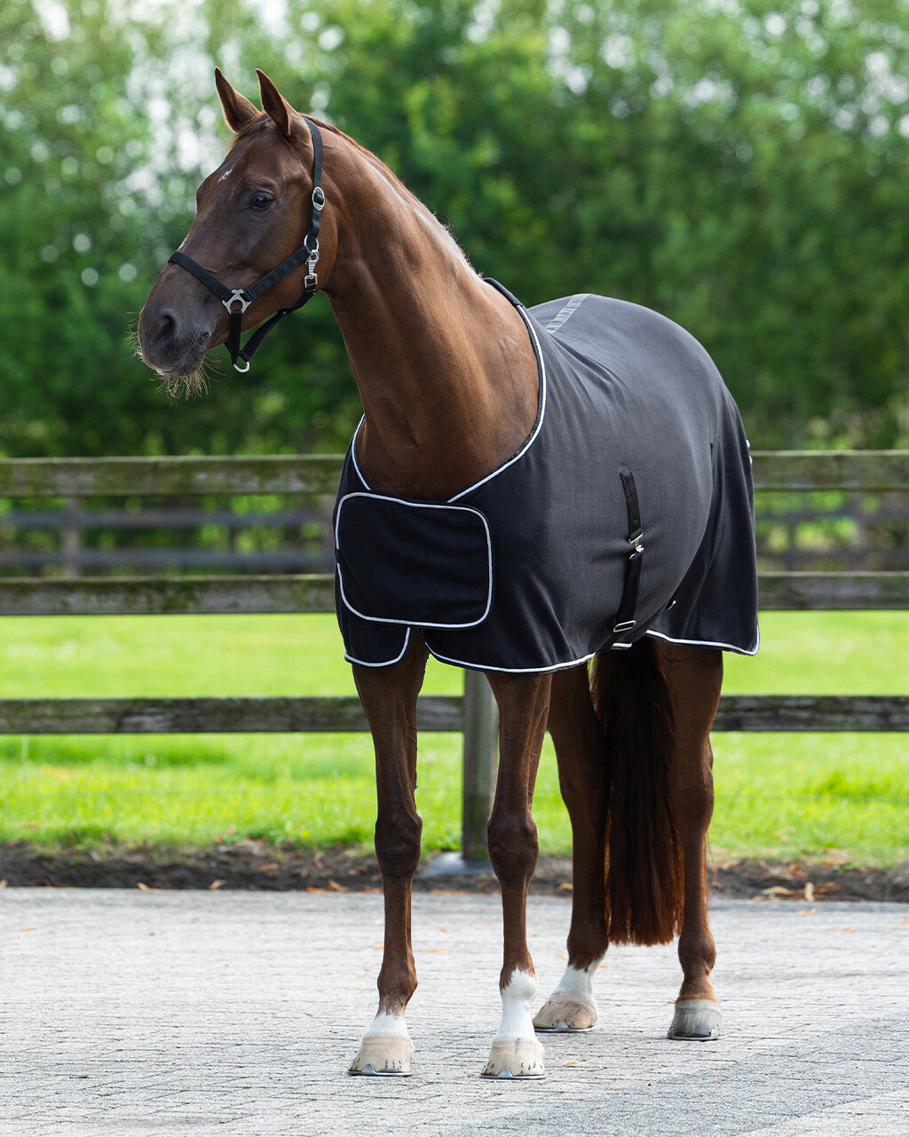 Pătură fleece pentru cai Ornament, negru, 125 cm