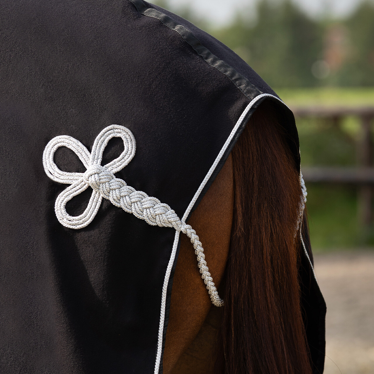 Pătură fleece pentru cai Ornament, negru, 125 cm